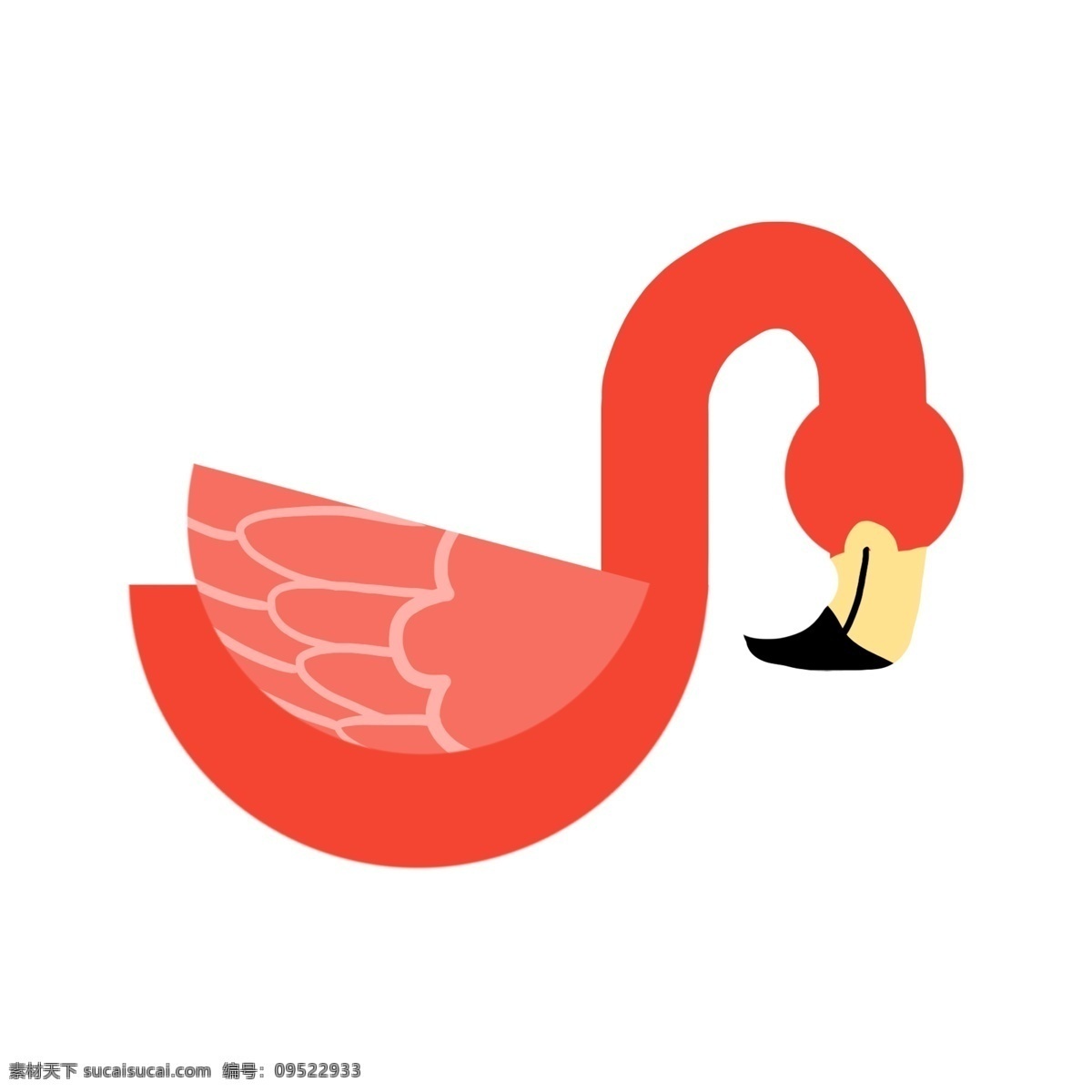 红色 剪纸 风格 火烈鸟 卡通的 手绘 动物