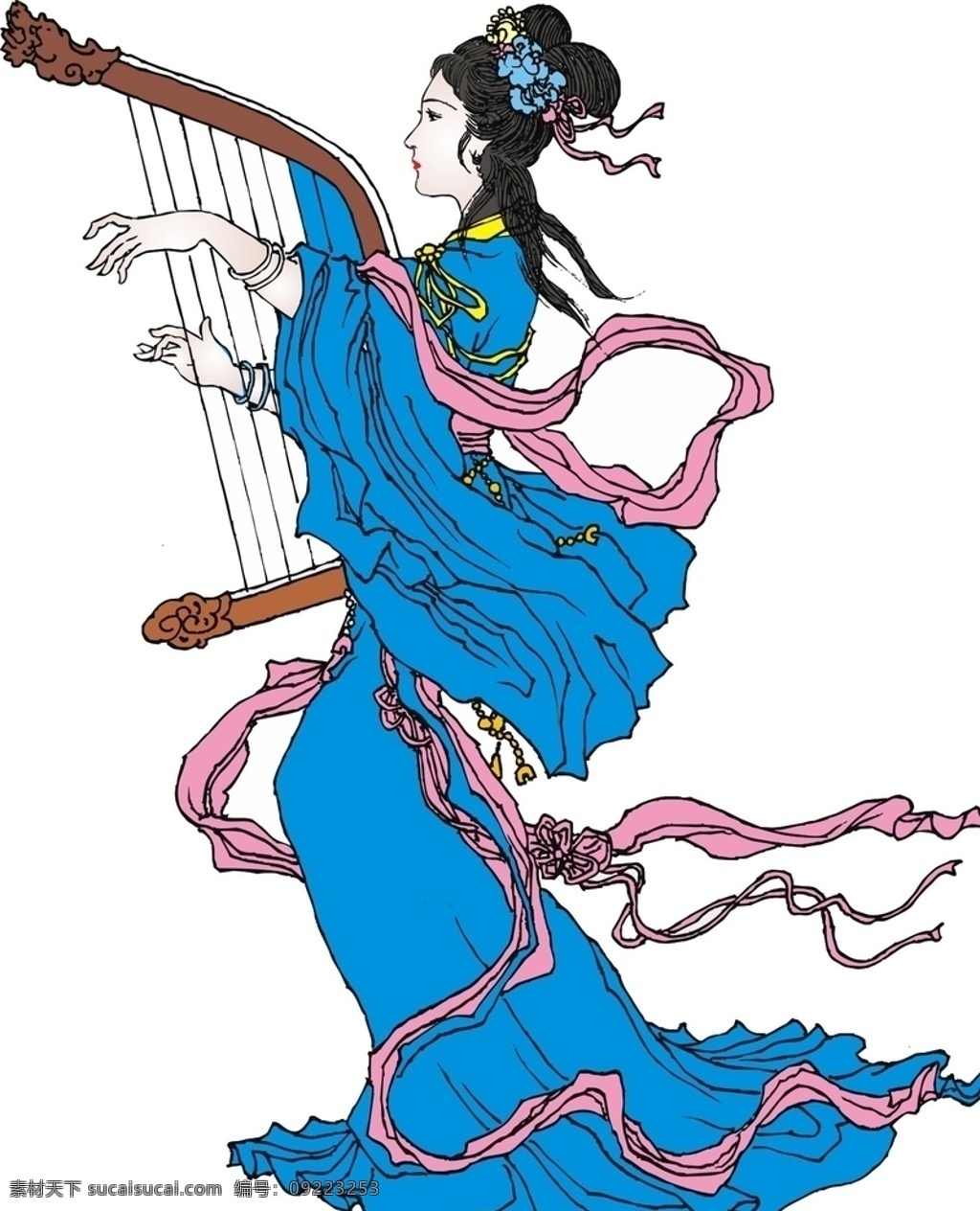 古典美女 古代美女 古典乐器 矢量图 人物图 插画