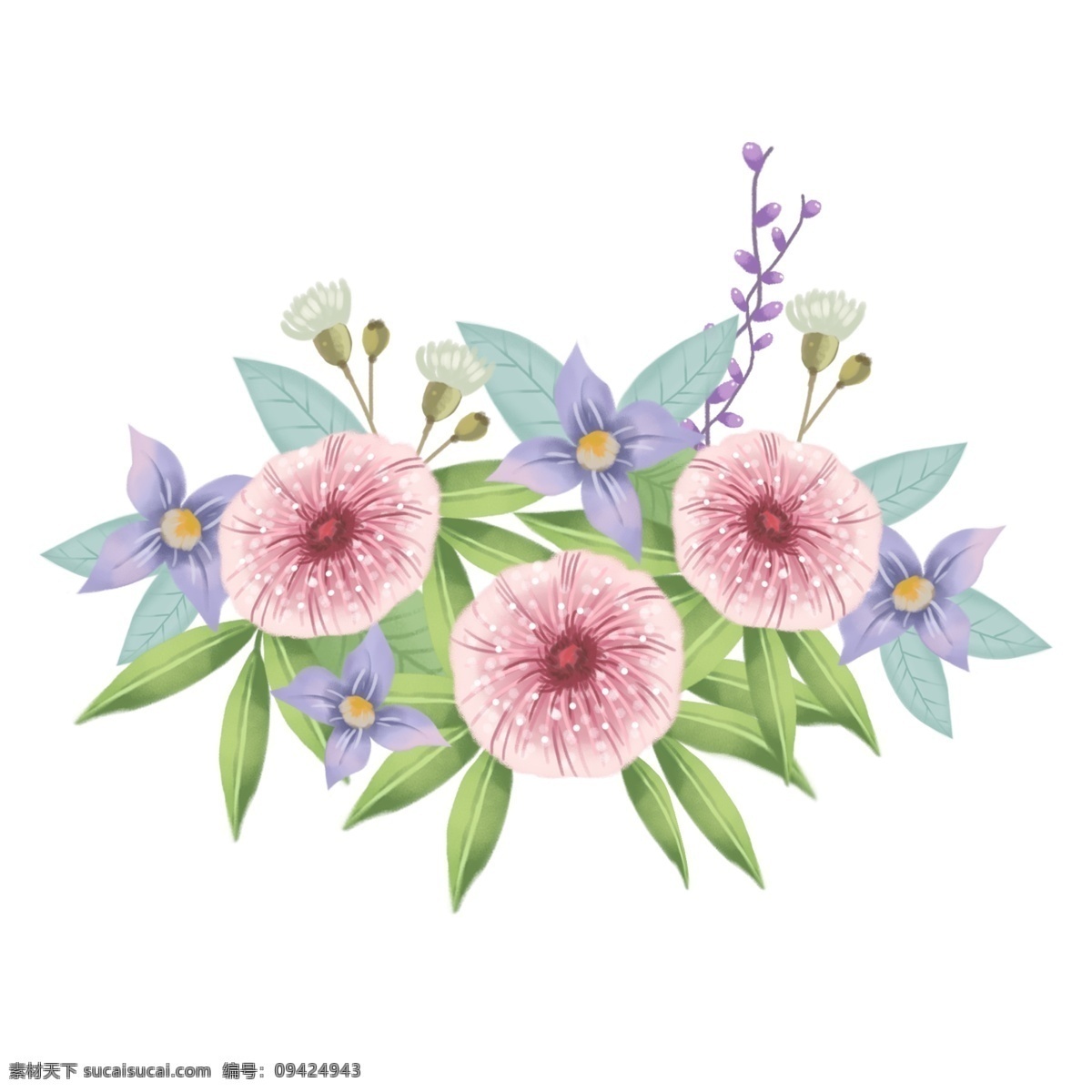 装饰 粉色 手绘 清新 唯美 卡通 花卉 植物 花束 花朵 生日 花 节日 约会 浪漫