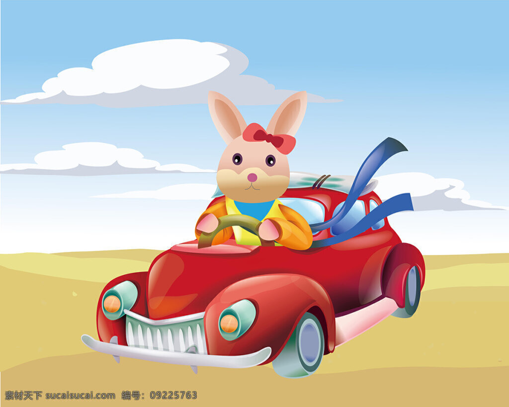 卡通 夏季 开车 兔子 插画 卡通兔子 蓝色 开车兔子 卡通夏季