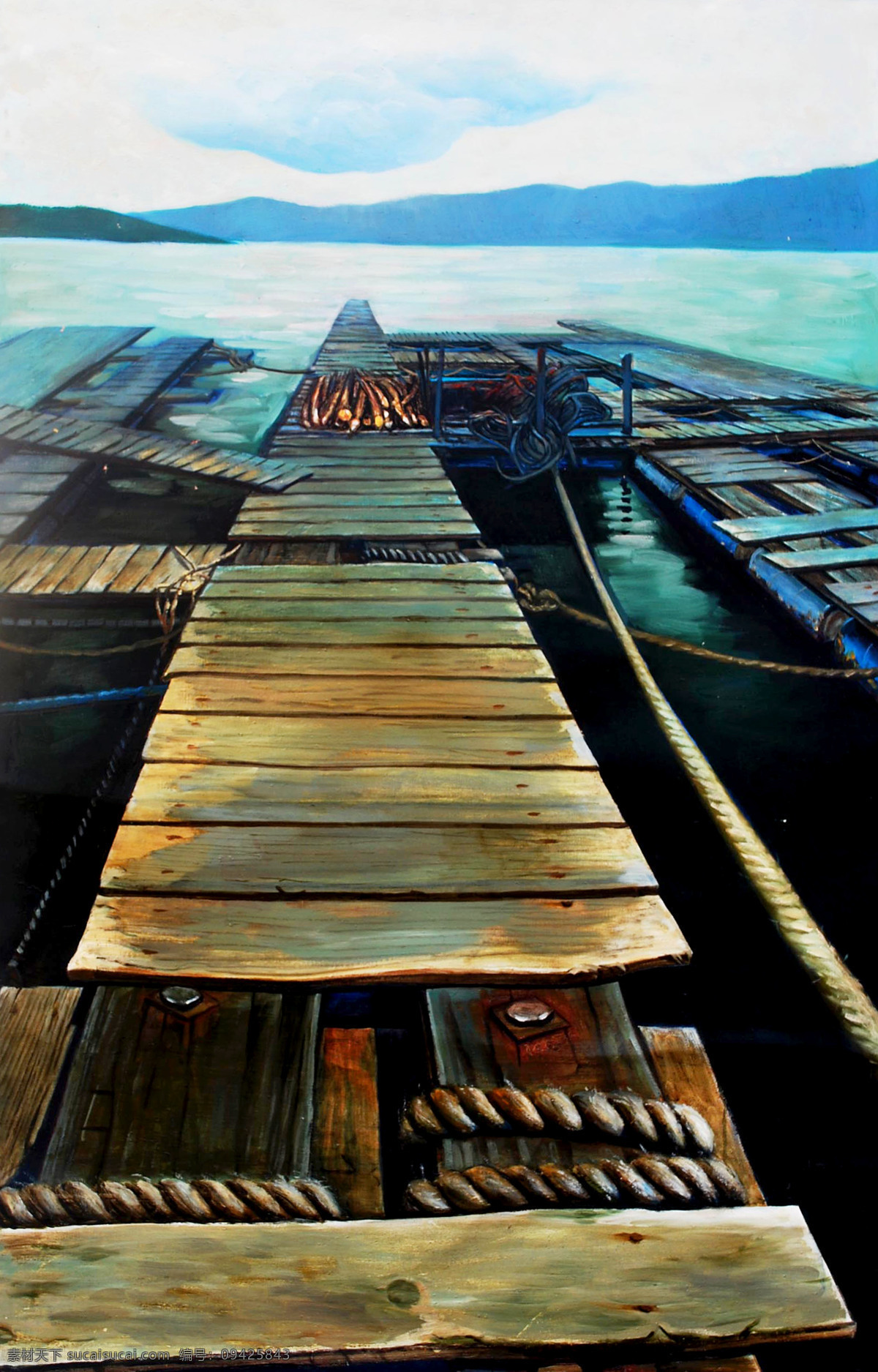 延伸 风景画 海湾 绘画书法 码头 美术 木板 文化艺术 油画 油画艺术 油画作品41 家居装饰素材