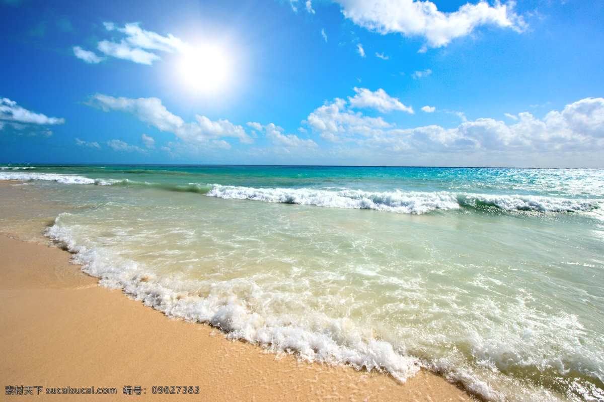 唯美 海浪 沙滩 天空 白云 阳光 山水风景 自然景观