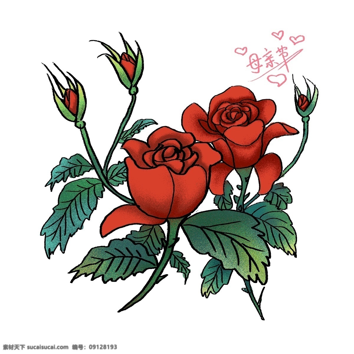 原创 手绘 母亲节 玫瑰花 元素 礼物 鲜花 肌理 复古风 小清新