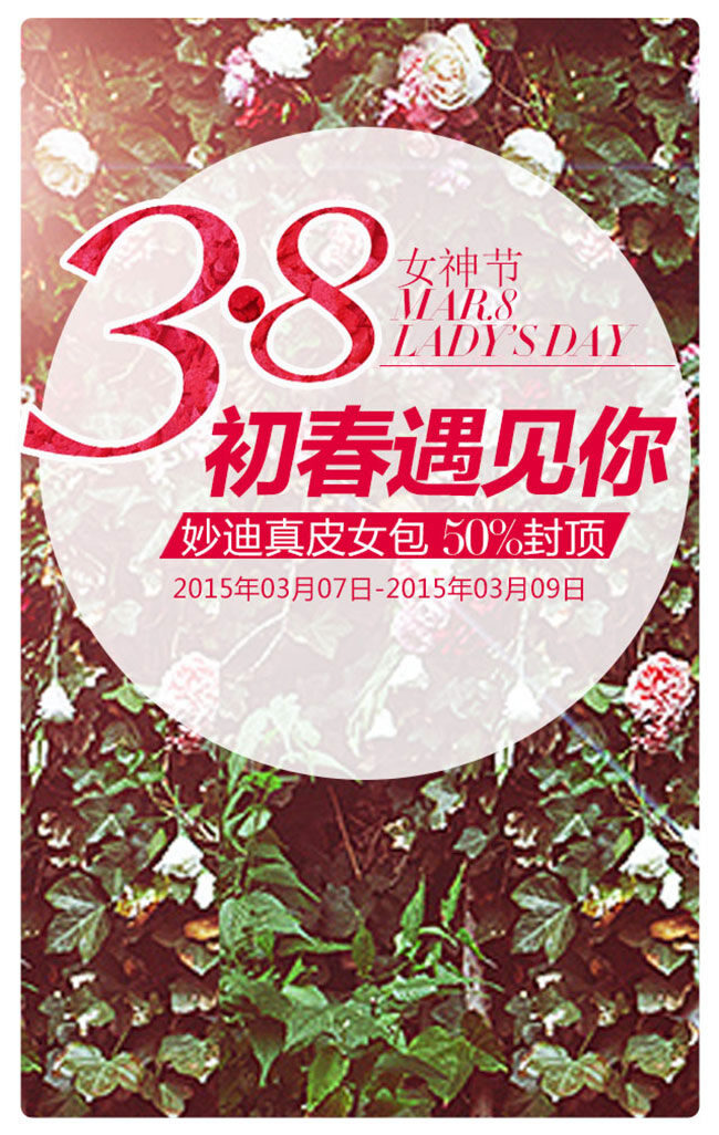 38 女神 节 初春 遇见你 妇女节 促销 海报 促销海报 活动海报 女包促销海报 花朵 三八妇女节 方案 白色