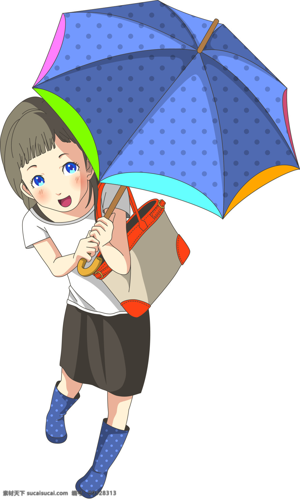 卡通 雨伞 人物 插画 打伞 可爱 女生
