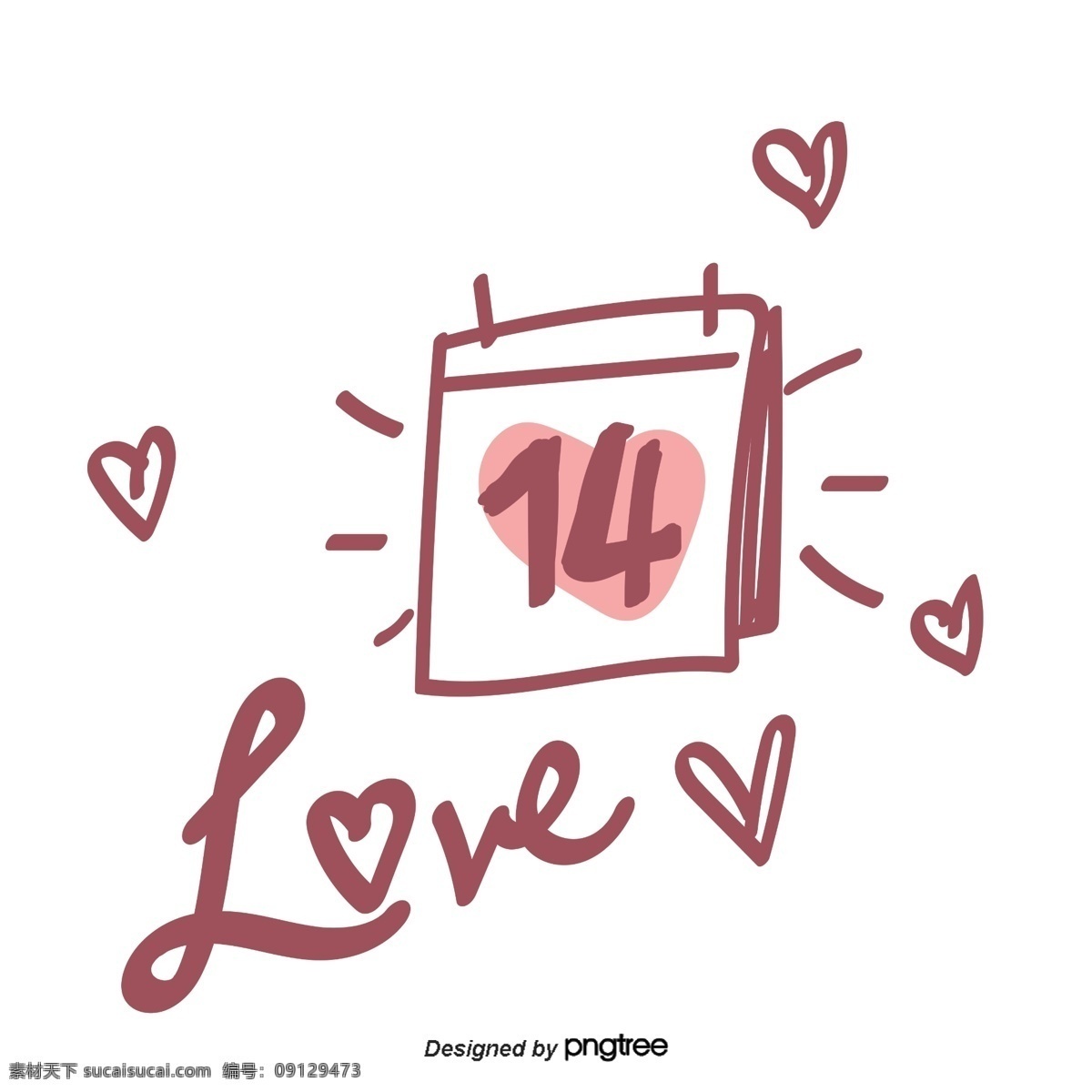 情人节 爱心 桃 心 型 日历 元素 love 字样 数字 手绘 字体 贴纸 红色
