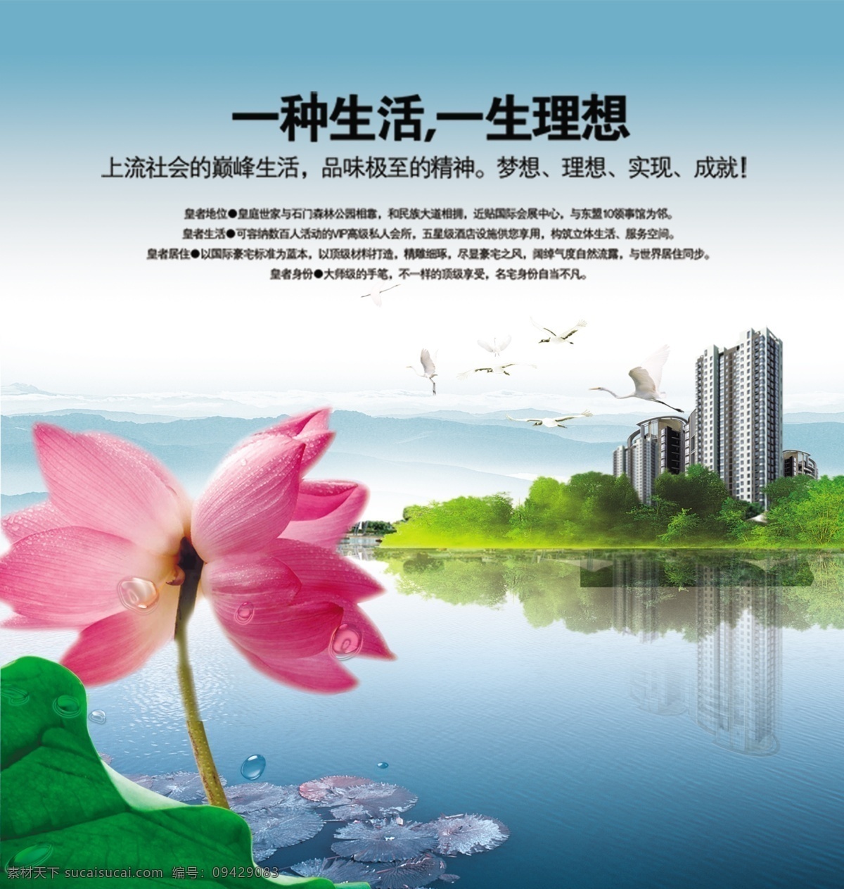 房地产 房地产广告 广告设计模板 荷花 楼盘 水乡 仙鹤 源文件库 水乡素材下载 水乡模板下载 psd源文件