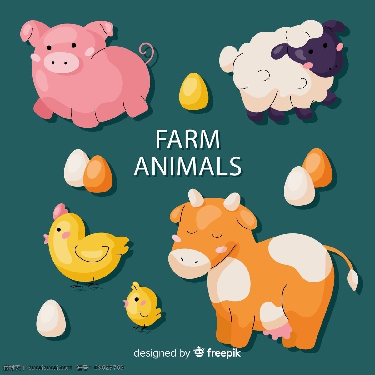 农场 动物 贴纸 绵羊 鸡蛋 矢量 高清图片