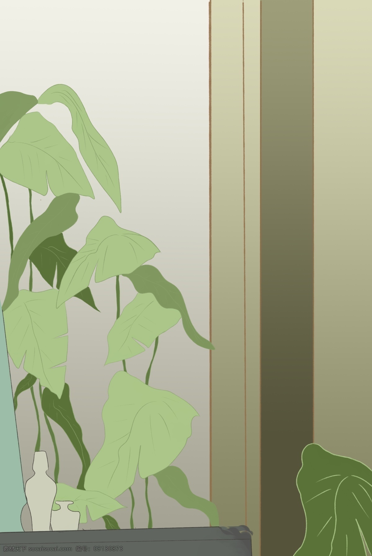绿色 创意 植物 意境 元素 环境 纹理 卡通插画 叶片 大自然 边框 窗户 简约 叶子