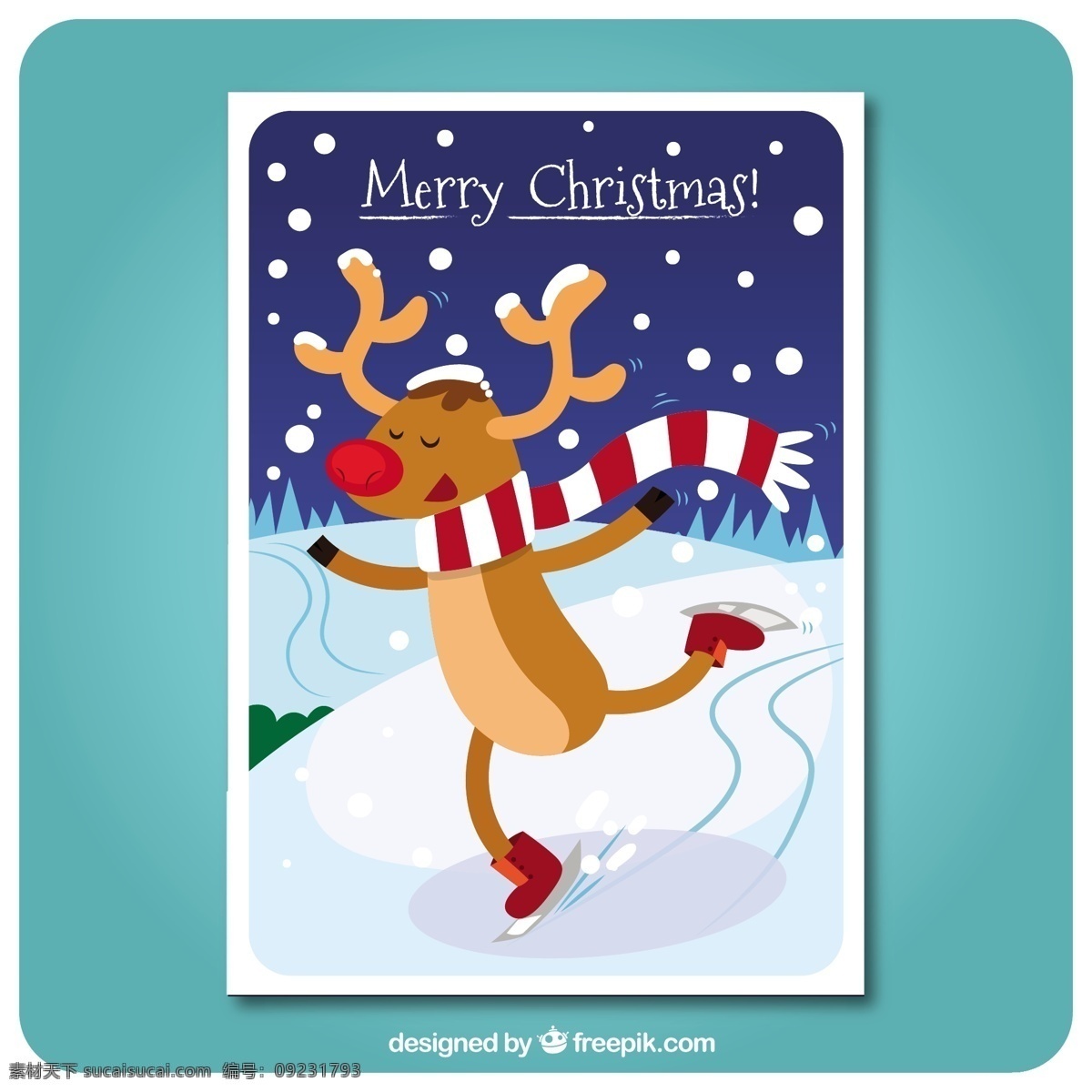 驯鹿做溜冰卡 圣诞卡 动物 圣诞快乐 冬天快乐 性格 圣诞 庆祝 冰 假日 驯鹿 好玩 有趣 节日快乐 贺卡 问候 季节 节日 青色 天蓝色