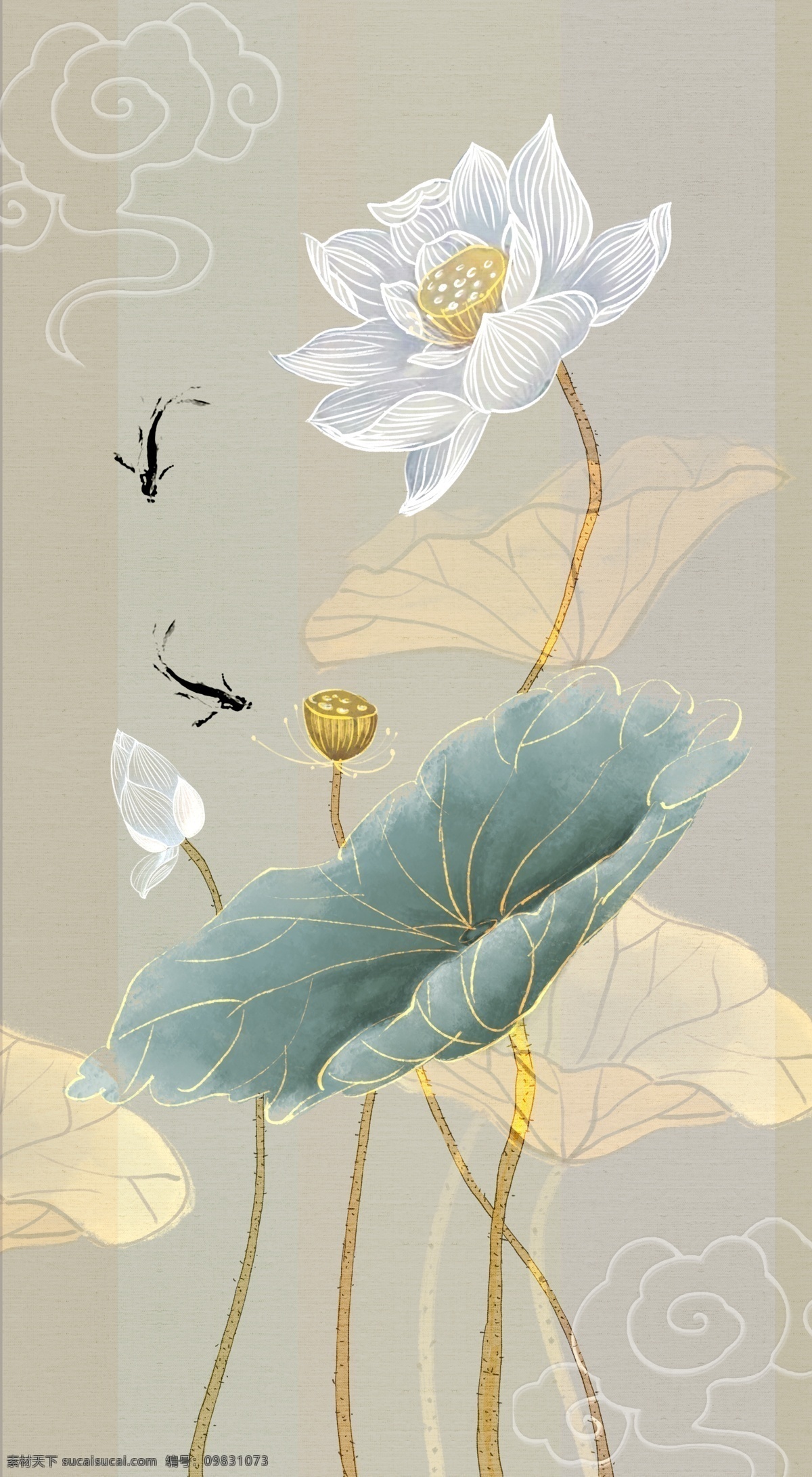 新中式水墨荷花玄关壁画素材图片下载-素材编号09831073-素材天下图库