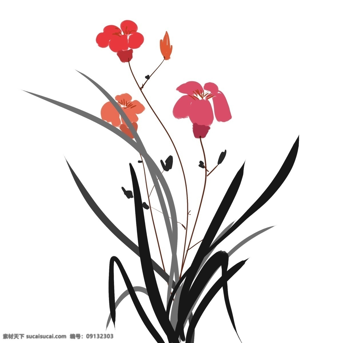 中国画 手绘 风 写意 水墨 花卉 手绘风 花朵 粉红色 简约 小清新