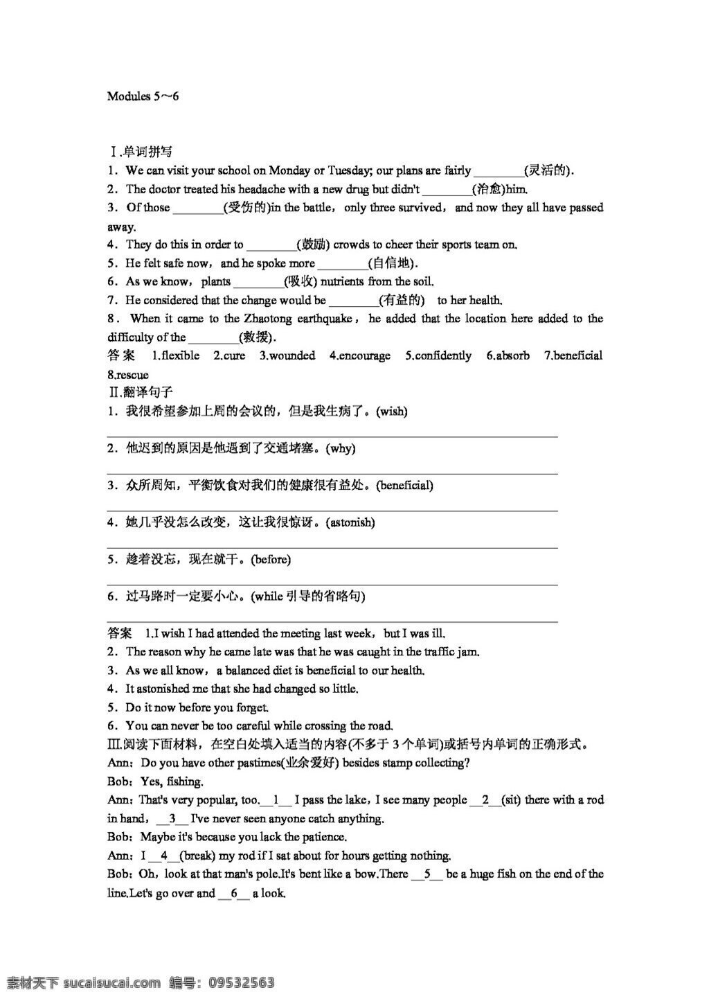 修 六 　 modules 英语 外 研 版 高考 一轮 总 复习 修六 56练习 试卷 外研版