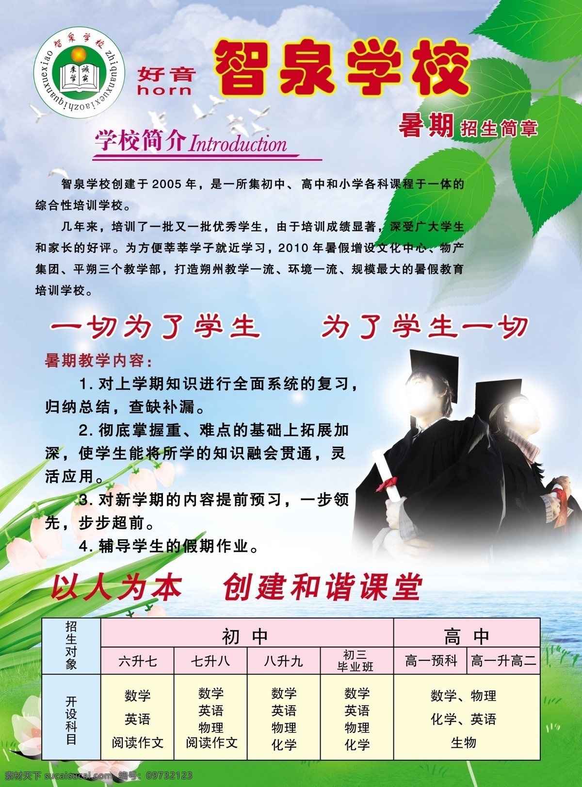 dm宣传单 广告设计模板 花 蓝天白云 绿叶 暑期招生简章 小博士 源文件 暑期 招生简章 模板下载 智权学校 中学生培训班 招生简章广告 展板 学校展板设计
