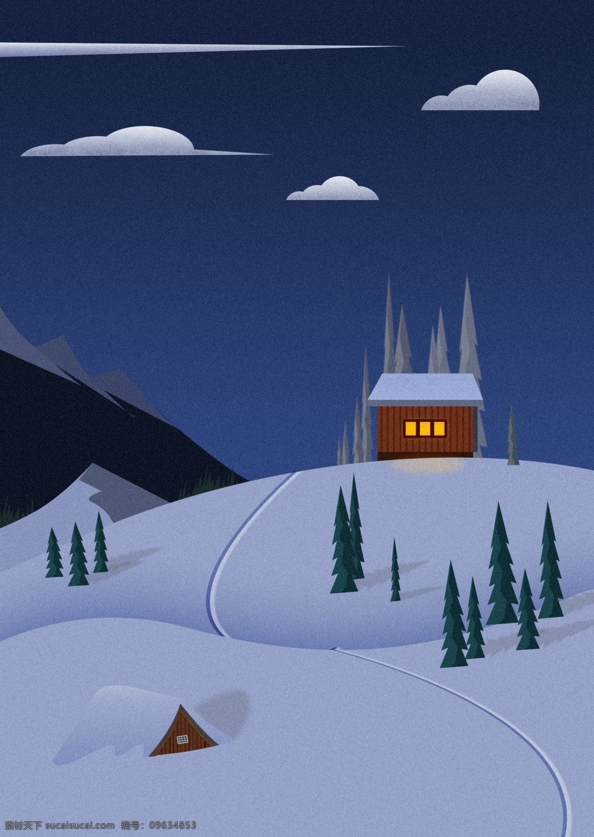 冬季 雪景 圣诞节 冬至 夜晚 海报 背景