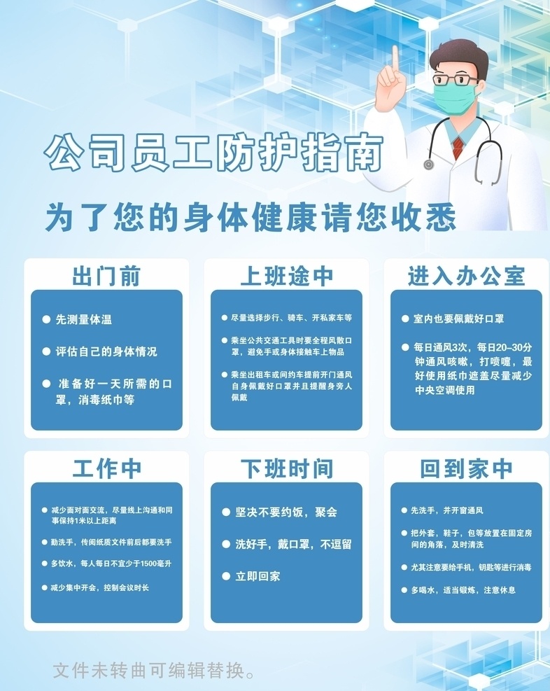 公司 员工 复工 防护 指南 肺炎 防护指南 蓝色 医生矢量