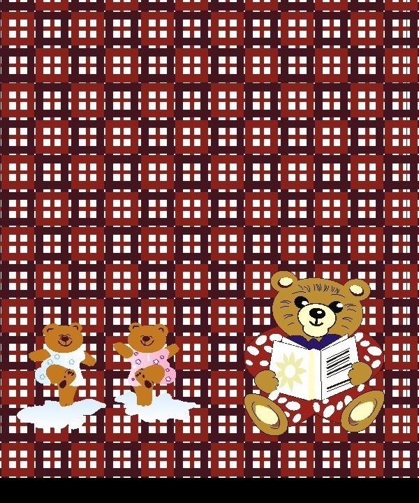 三只小熊 熊 看书 方格背景 其他矢量 矢量素材 矢量图库