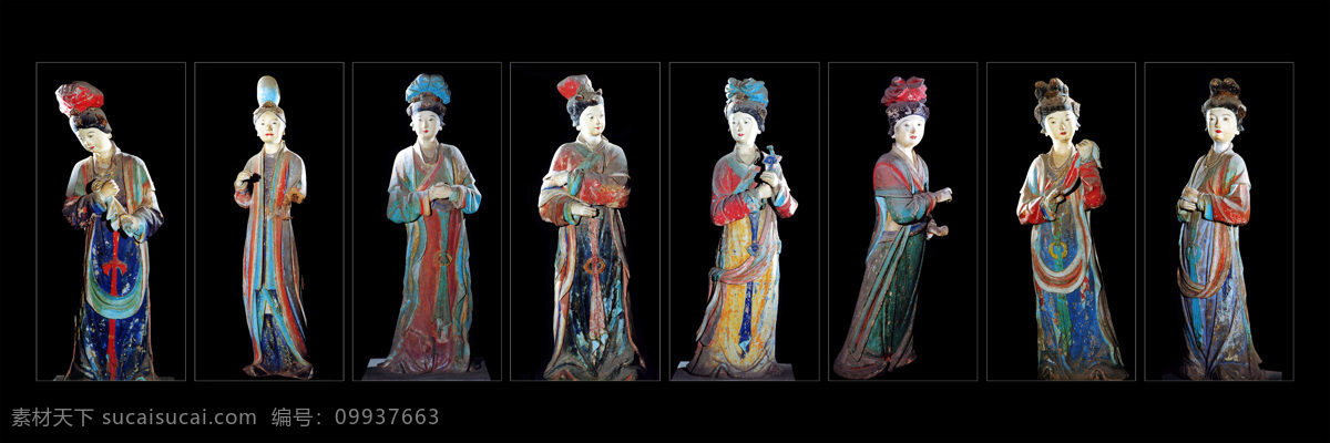 侍女全图 古代侍女图 唐朝仕女陶勇 泥塑 传统文化 文化艺术
