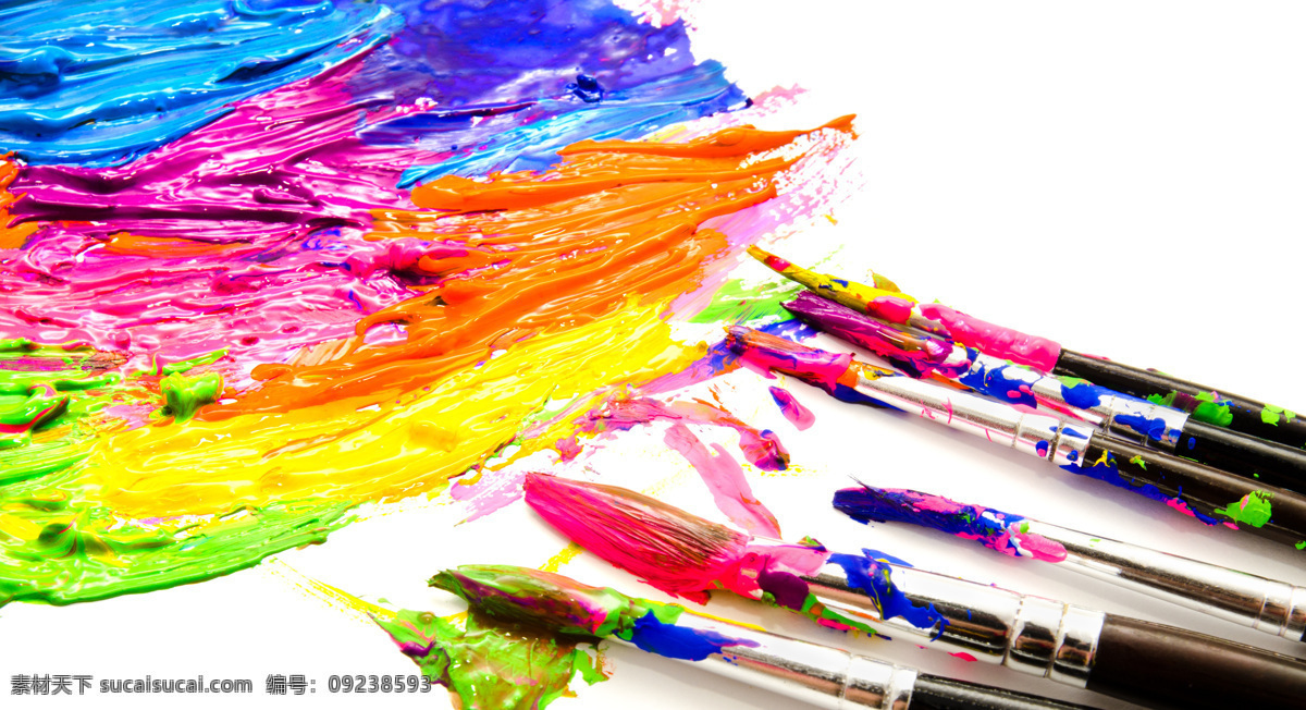 沾满 颜料 画笔 彩色 绘画 学习用品 办公学习 生活百科 白色