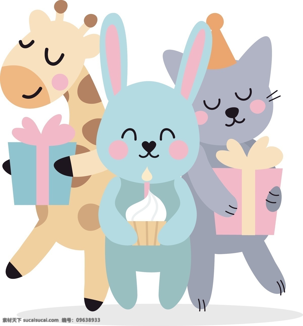 卡通 动物 派对 商用 元素 可爱 礼物 节日 兔子 猫咪 长颈鹿