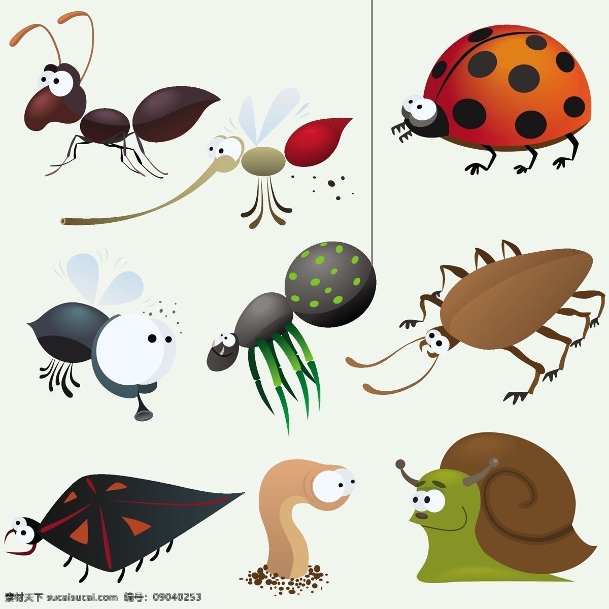各种 卡通 昆虫 图案 卡通昆虫 蚯蚓 蜗牛 七星瓢虫 蜜蜂 蜘蛛 蚊子 蟑螂 蚂蚁 边框底纹 背景图案 昆虫世界 生物世界 矢量素材 白色