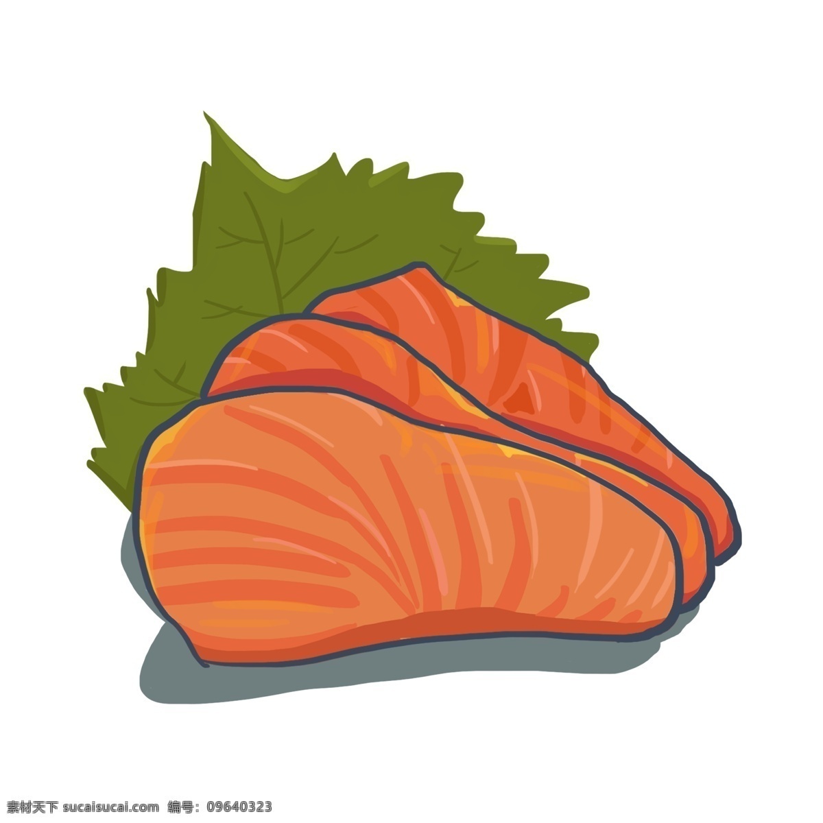 手绘 海鲜 鱼肉 插画 红色的鱼肉 卡通插画 手绘海鲜插画 创意海鲜插画 海洋的海鲜 美味的鱼肉