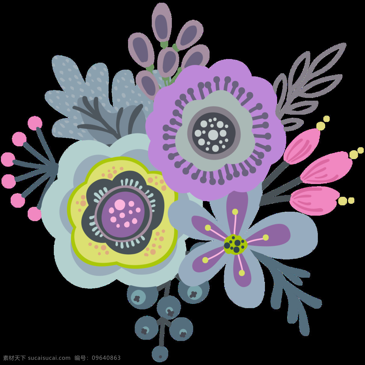暖 色系 植物 透明 暖色 花卉 卡通 抠图专用 装饰 设计素材