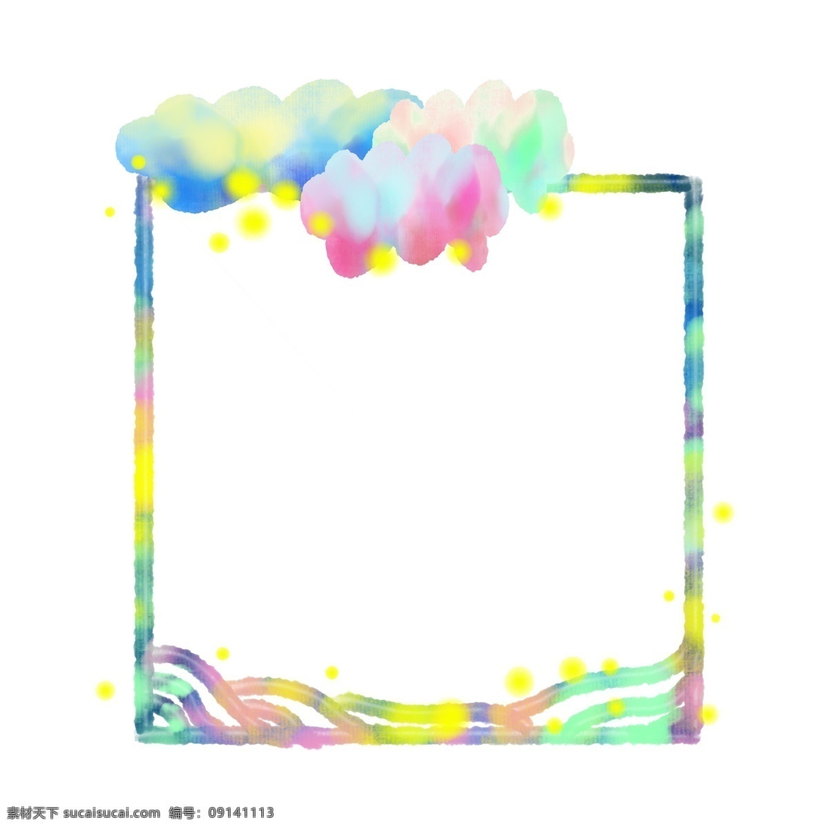 云朵 方形 边框 插画 云朵装饰边框 可爱小框 天气 方形边框插画 五颜六色 波浪装饰插画 云朵插画