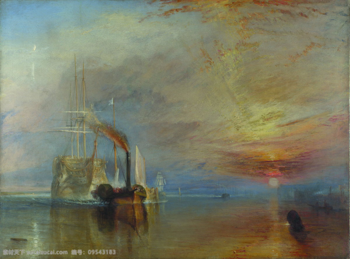 temeraire 大师 画家 古典 画 建筑 景物 装饰画 油画 fighting the turner william mallord joseph 人物 高清 西方 国外 现代 家居装饰素材