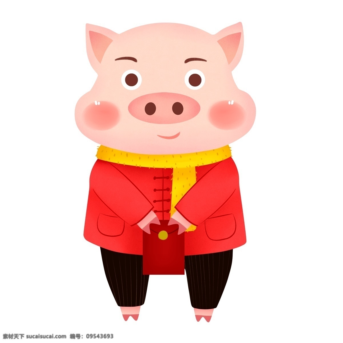 中国 风 喜庆 红包 的卡 通 小 猪 中国风 春节 插画 卡通 手绘 新年 猪年 2019年 过年 小猪形象 猪年形象
