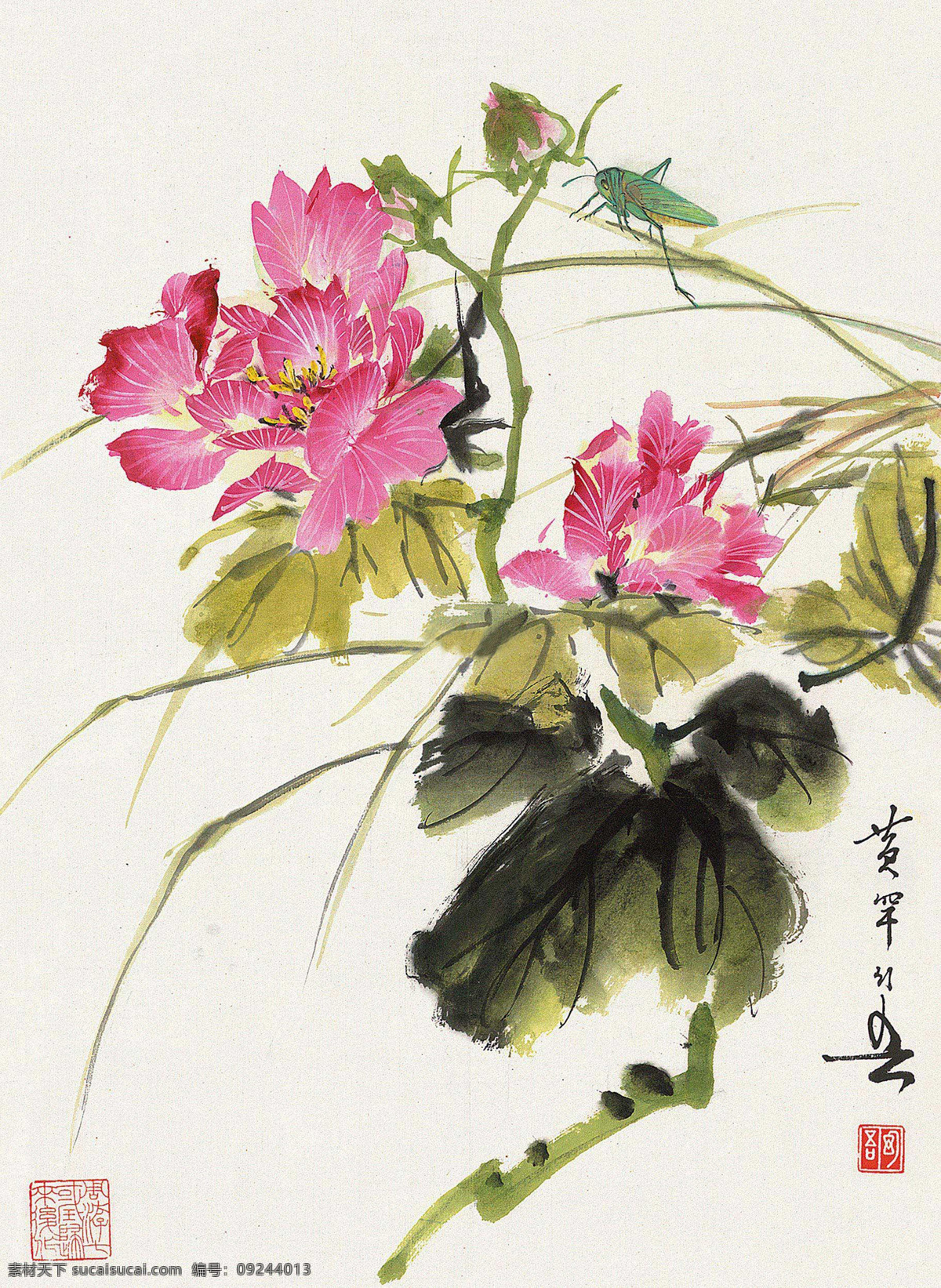 国画 黄幻吾 芍药 芍药花 蚱蜢 花虫 绘画书法 绘画艺术 国画黄幻吾 文化艺术