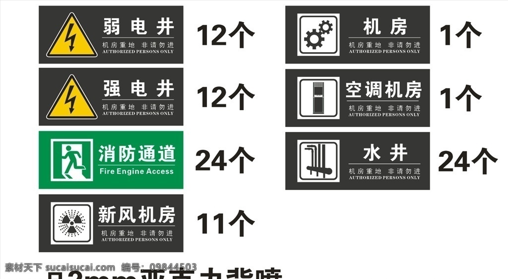 功能牌 标识牌 强弱电井 管道井 强电井 弱电井 水井 空调机房 机房 新风机房 消防通道 地产指示牌