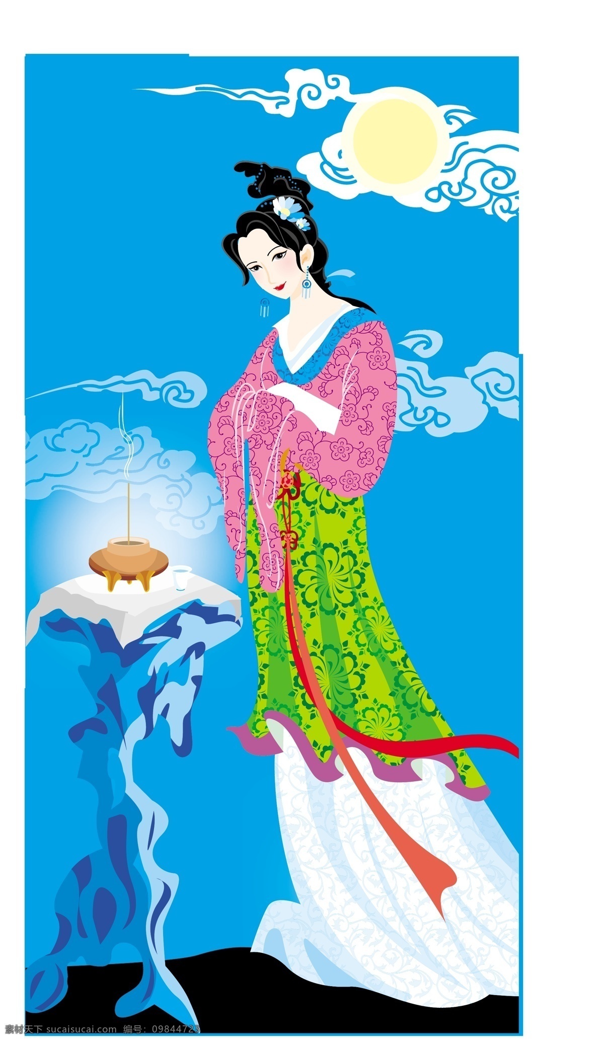 嫦娥奔月 中秋节 节日 矢量 模板下载 八月十五 嫦娥 传统节日 古代美女 天空 源文件 月亮 月夜背景 云彩 中国节日 中国风 节日素材