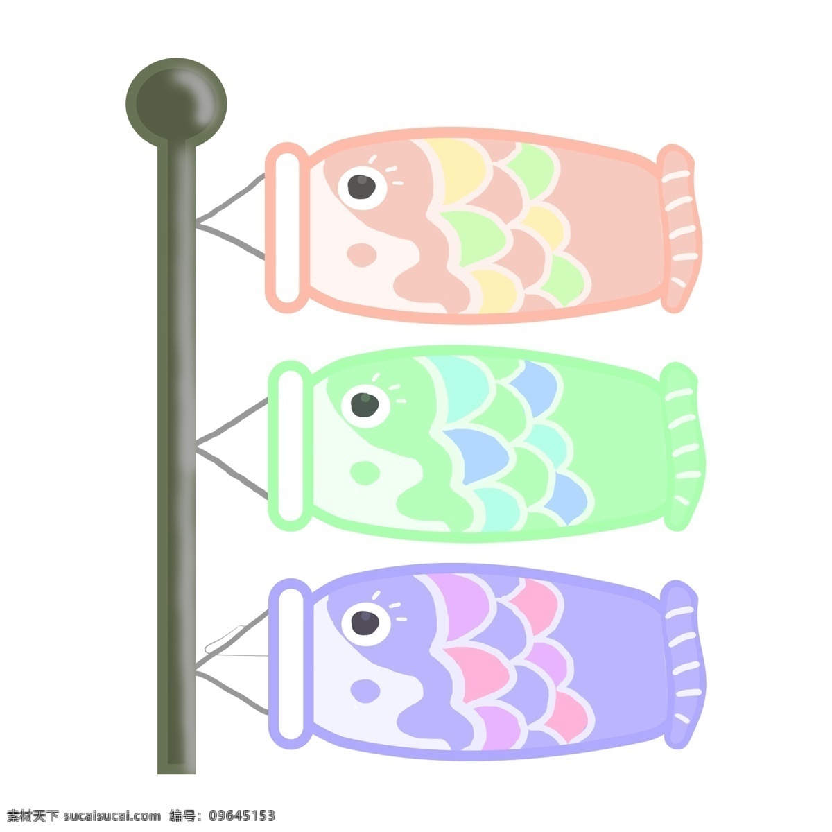 卡通 日本 鱼 旗 插画 日本鱼旗 日本特色 日本文化 彩色的鱼旗 小旗 鱼旗装饰插画 漂亮的鱼旗