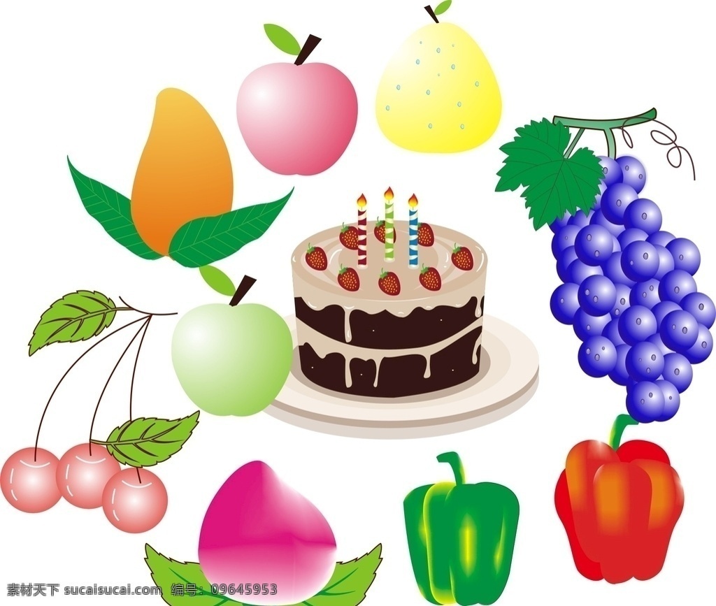 生日蛋糕 各种 水果 桃子 樱桃 苹果 辣椒 梨子 芒果 葡萄 生物世界
