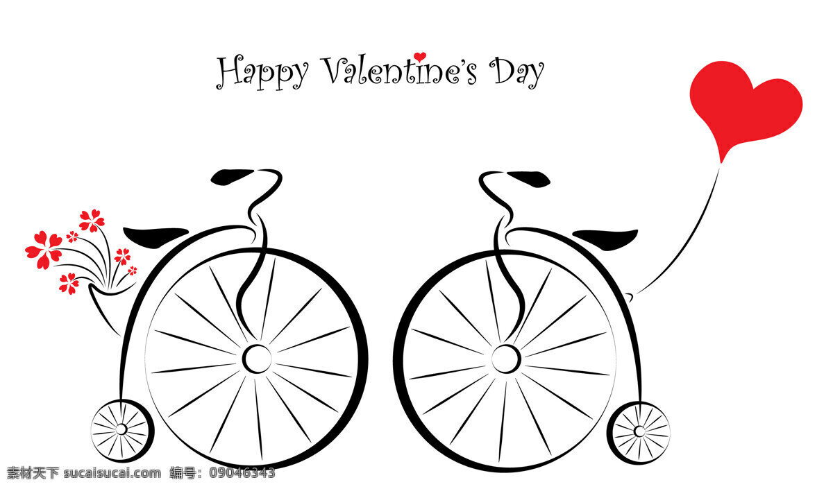 卡通 自行车 爱心 桃心 红心 情人节快乐 情人节素材 单车 花朵 节日庆典 生活百科