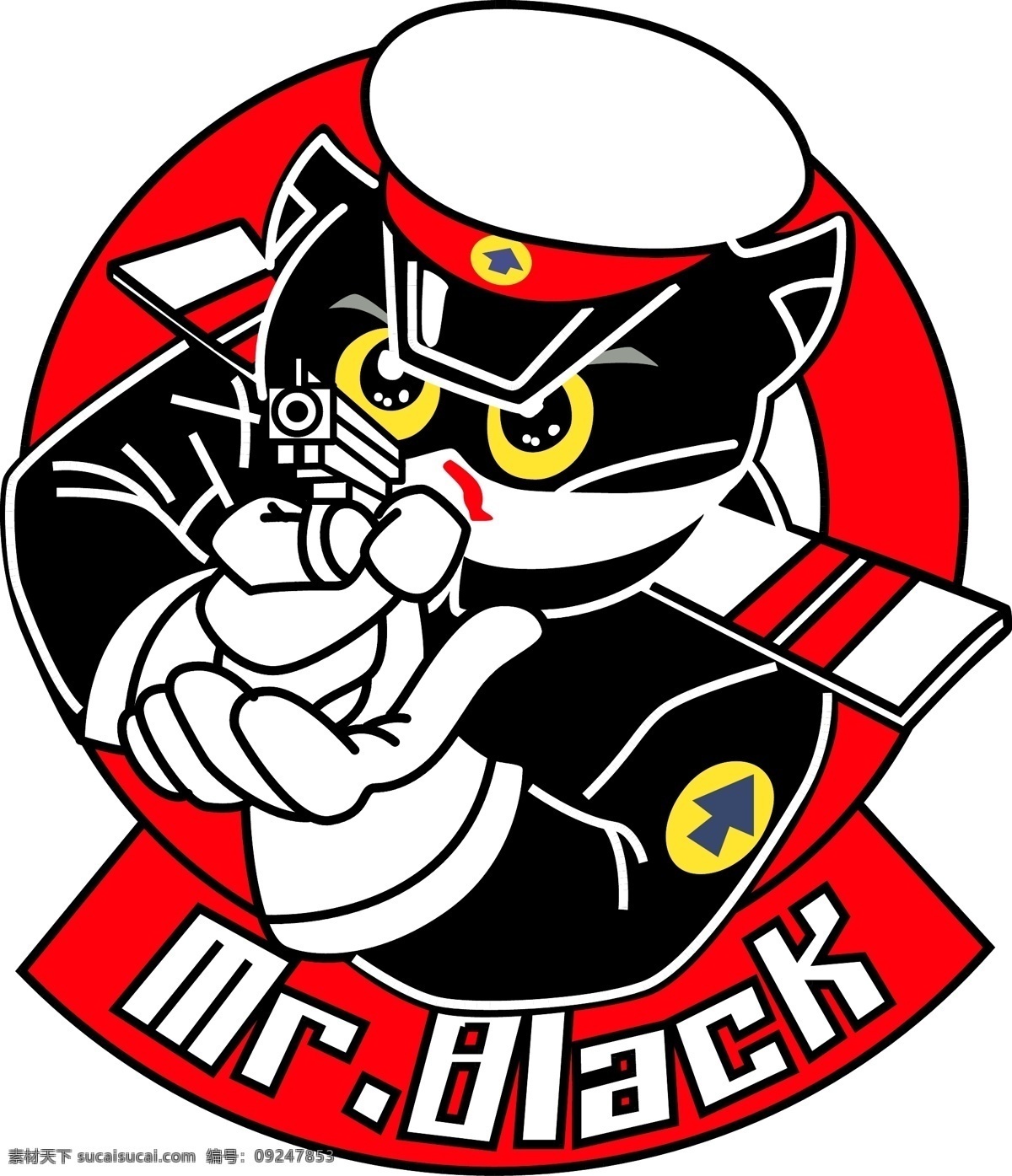 黑猫警长 矢量 动画片 动漫 警察 警服 卡通 帽子 模板 设计稿 手枪 素材元素 源文件 矢量图