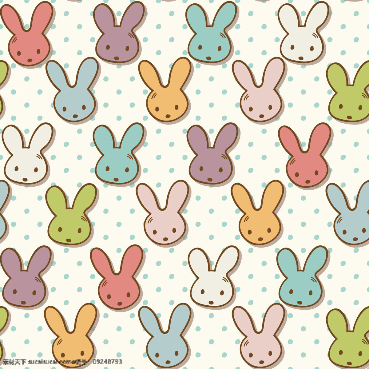 彩色 兔子 清新 壁纸 图案 装饰设计 斑点底色 彩色兔子 壁纸图案 手绘动物