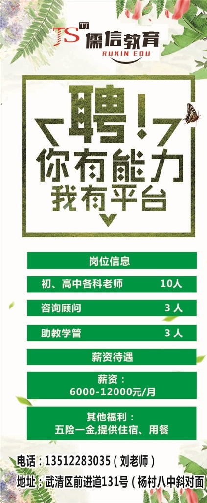 教育招聘 绿色招聘展架 绿色展架 春天绿色展架