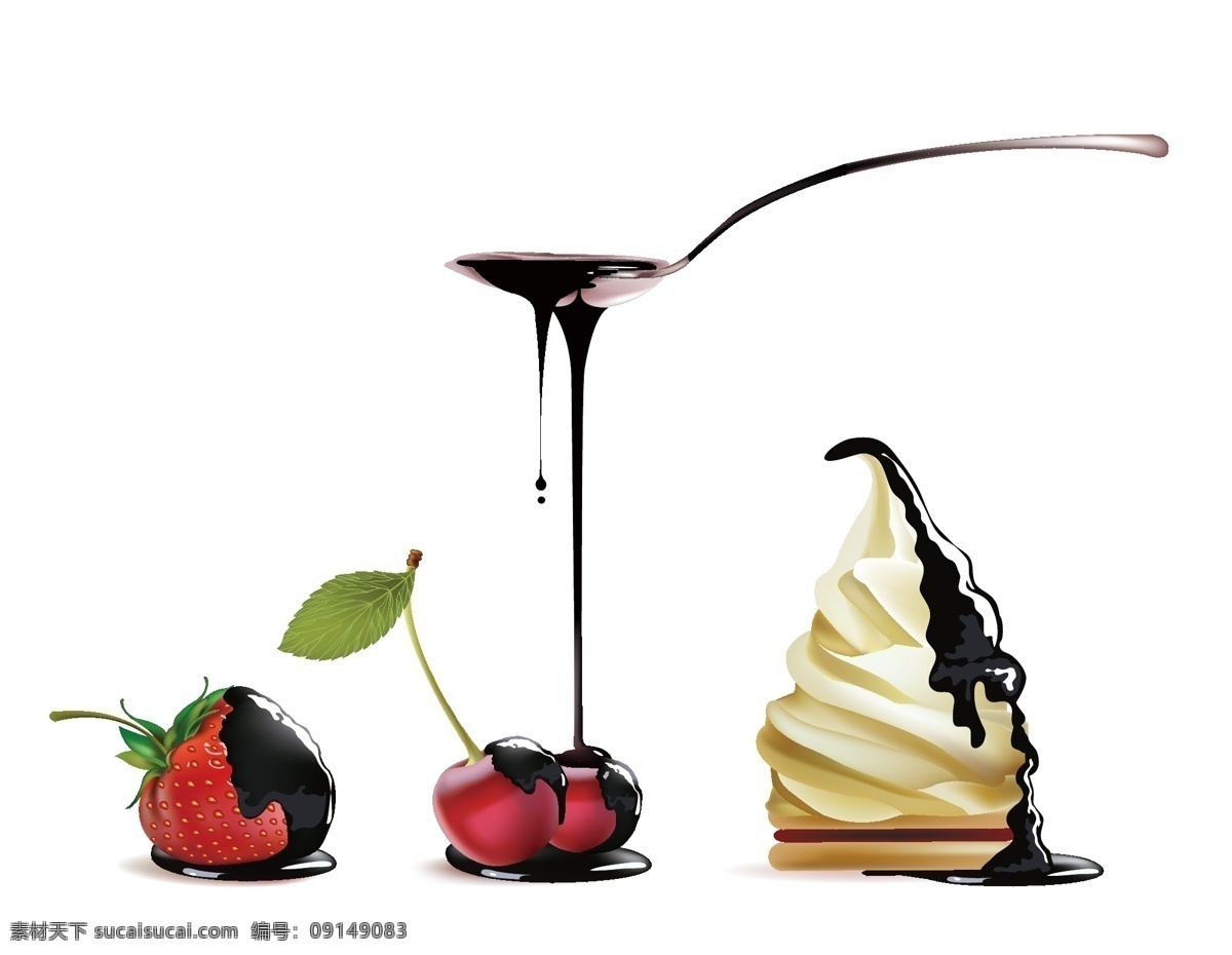 卡通 草莓 巧克力 元素 美味 甜品 冰淇淋 矢量元素 手绘 草莓水果 ai元素