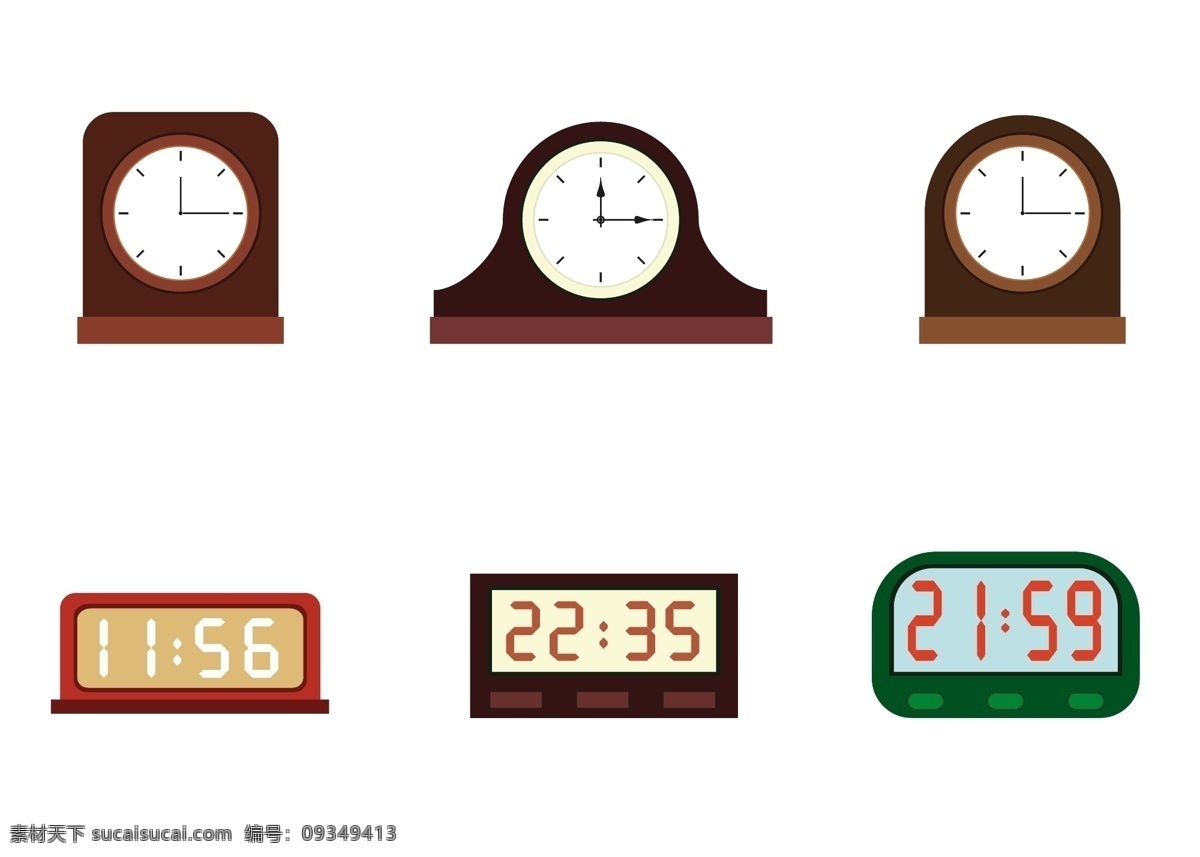 时钟 设计图 彩色 绿色 矢量图 棕色 其他矢量图