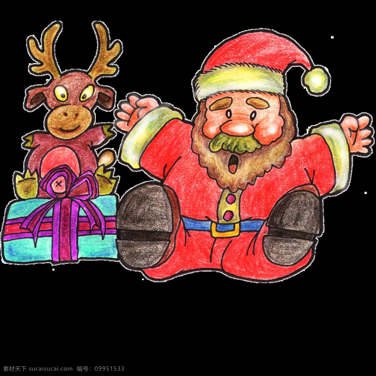 唯美 创意 小鹿 老人 绘画 可爱 卡通圣诞老人 生动 形象 鲜明