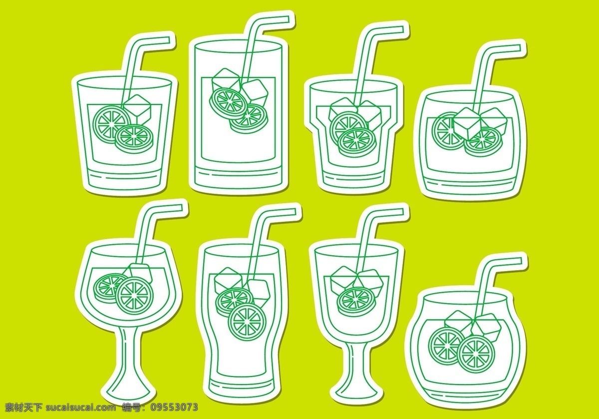 扁平化 饮料 饮料图标 矢量素材 杯子 高脚杯 图标 图标设计 唯美 手绘 手绘饮料 冷饮 汽水 果汁