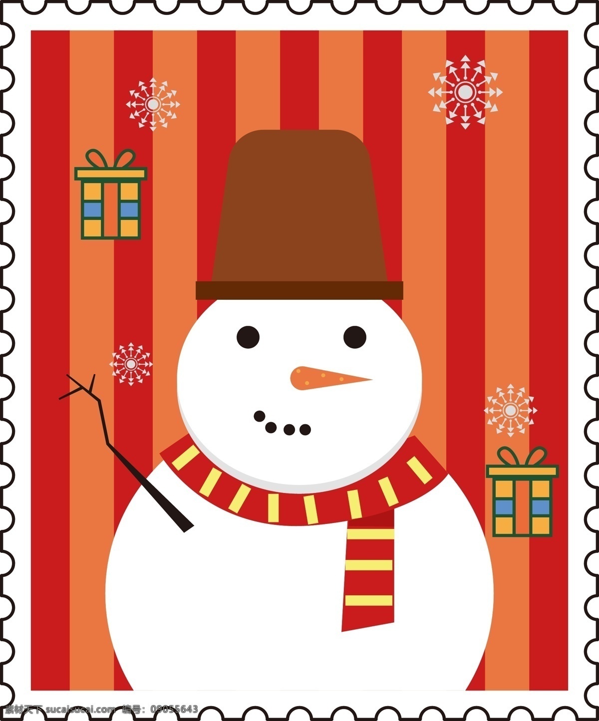 圣诞 雪人 邮票 矢量 卡通 商用 元素 清新 创意 圣诞雪人 可商用