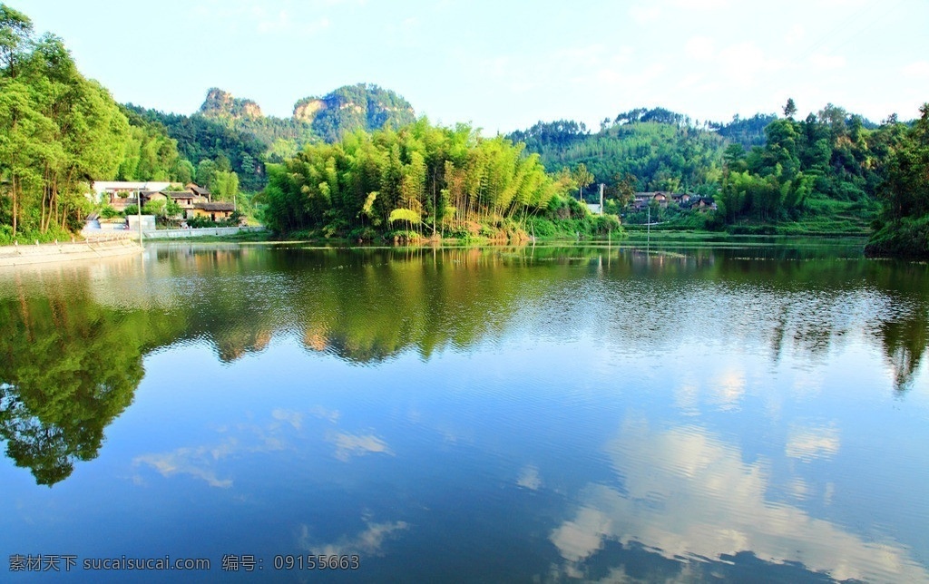 仙女湖 蓝天 水面 树木 自然风景 白云 自然景观