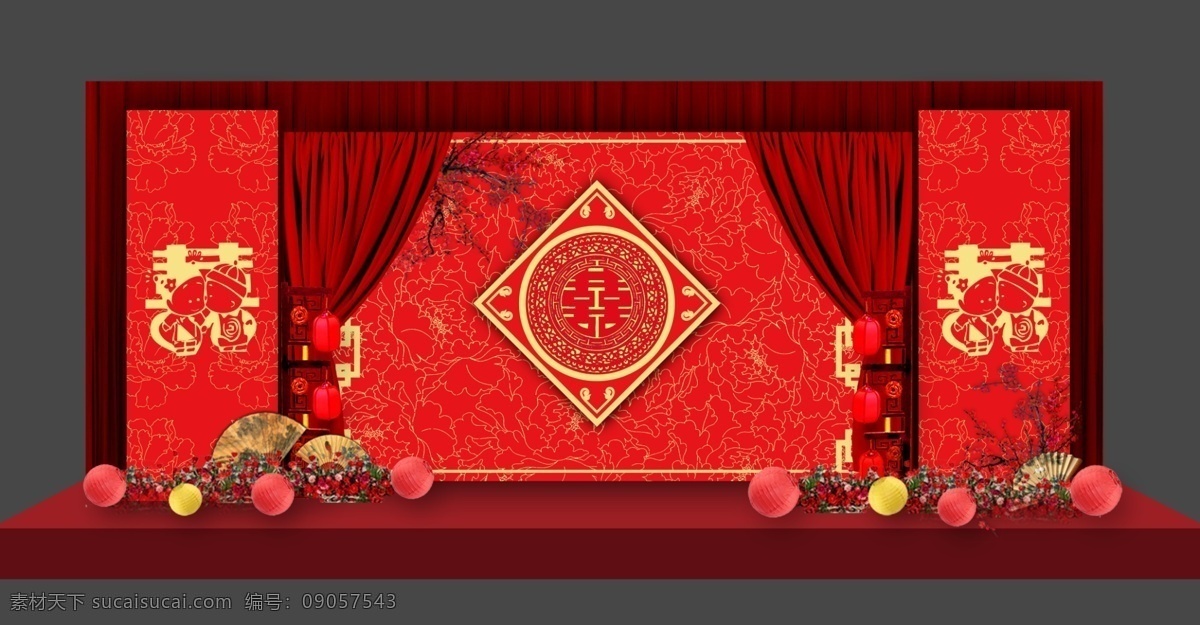 迎宾效果图 中式 迎宾 效果 婚礼 折扇 新中式