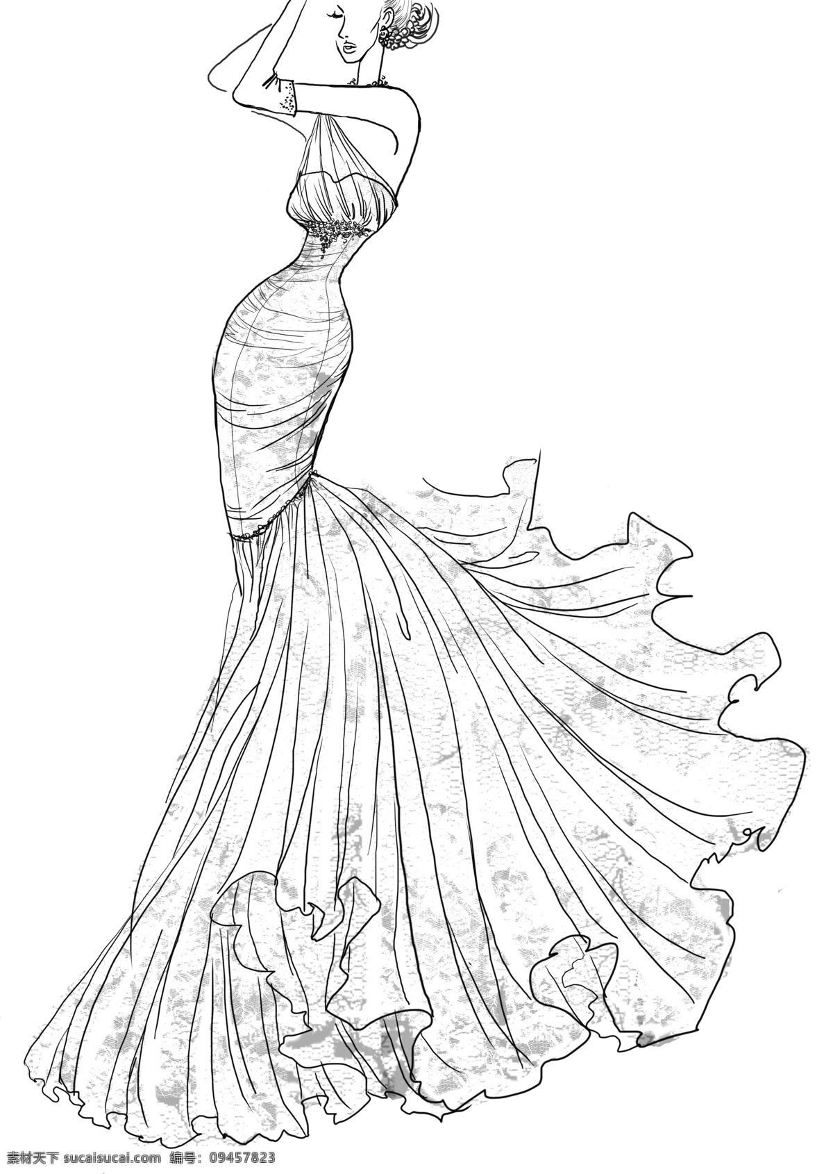 女人跳舞 女人 服装 素描 时尚 手绘 跳舞 长裙 绘画书法 文化艺术