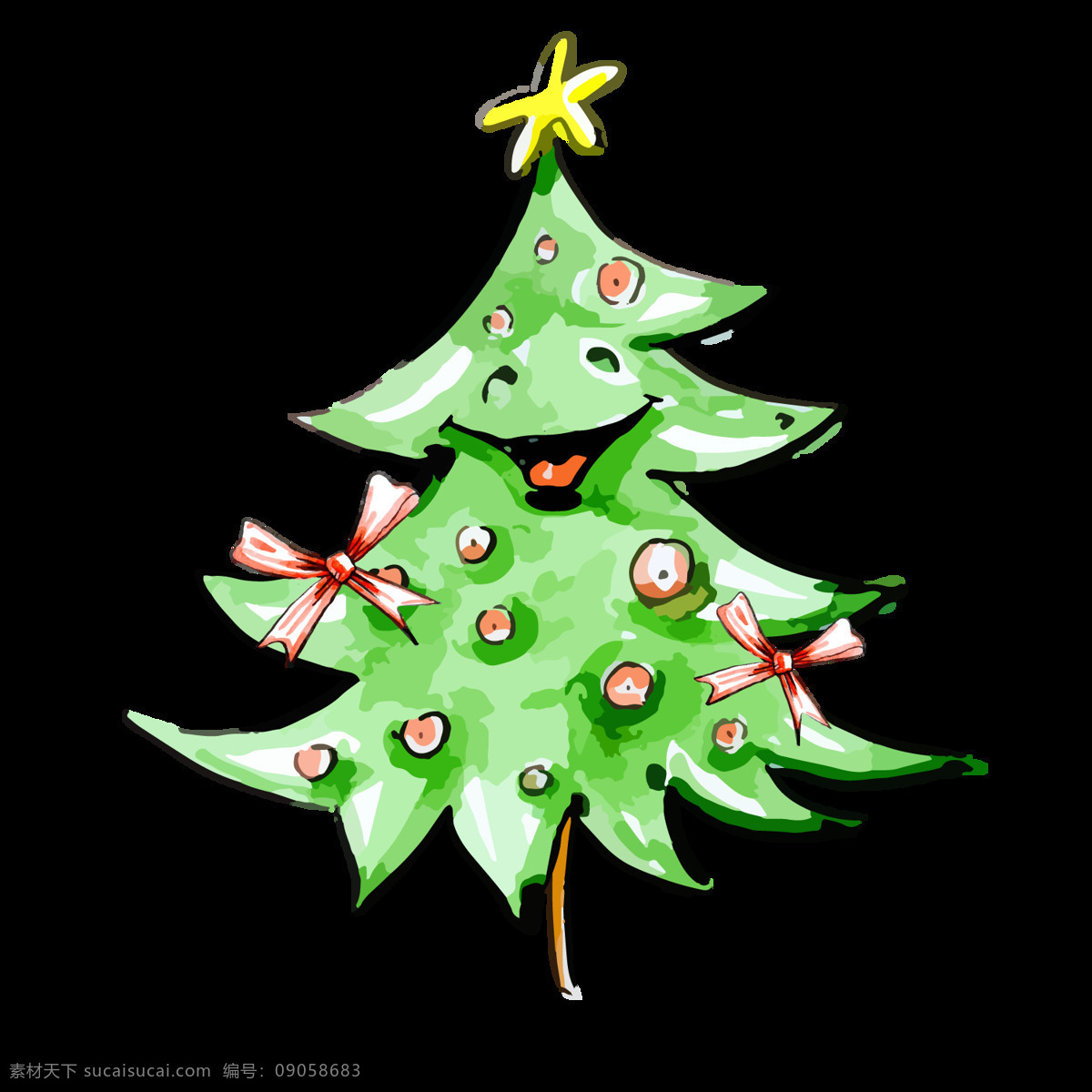 卡通 手绘 圣诞树 元素 绿色 节日
