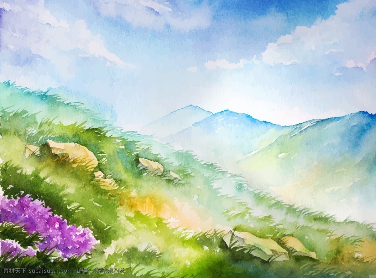 自然风景 插画 矢量 大气 风景 卡通 绿色 免扣素材 清新 手绘 素材合集 紫色 自然