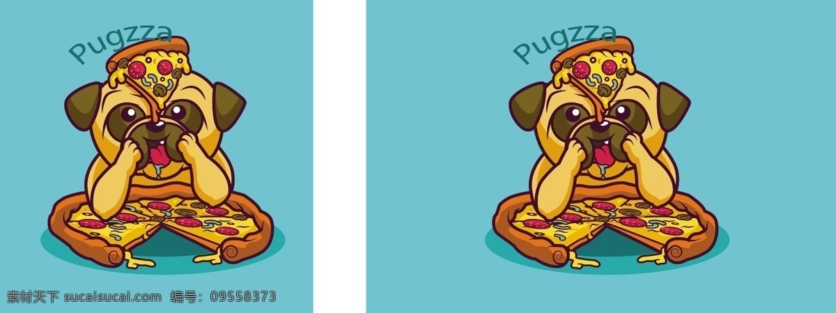 美味 狗 吃 比萨饼 食物 动物 表情 卡通素材